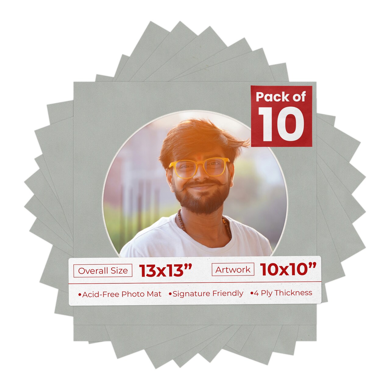 Light Grey Suede Mat Board for 13x13 Frames - Circle Opening for 10x10 Photos